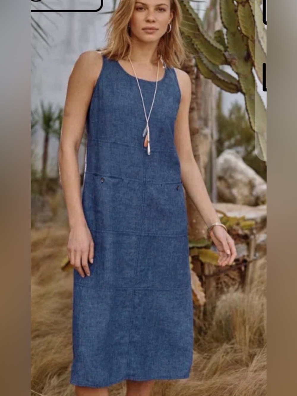 J Jill | Linen chambray sleeveless midi shift dress Women’s size XL petite blue
